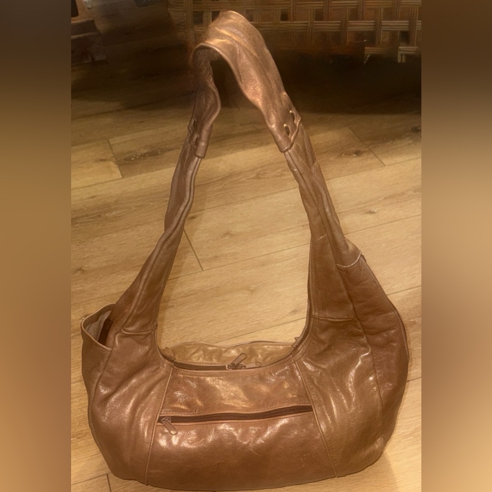 Vintage All Leather Handbag Purse Bag Made Mexico Hobo Shoulder Strap Pockets
